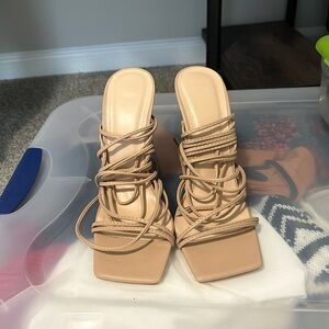 Square toe lace up blade heels